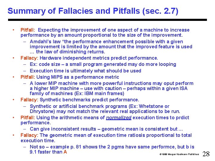 Summary of Fallacies and Pitfalls (sec. 2. 7) • • • Pitfall: Expecting the Summary of Fallacies and Pitfalls (sec. 2. 7) • • • Pitfall: Expecting the