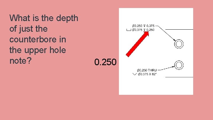 What is the depth of just the counterbore in the upper hole note? 0.