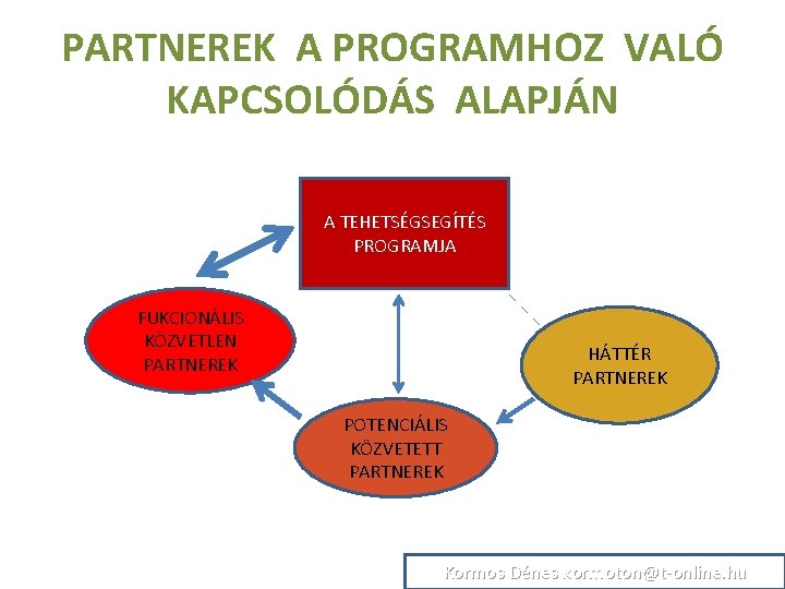 PARTNEREK A PROGRAMHOZ VALÓ KAPCSOLÓDÁS ALAPJÁN A TEHETSÉGSEGÍTÉS PROGRAMJA FUKCIONÁLIS KÖZVETLEN PARTNEREK HÁTTÉR PARTNEREK