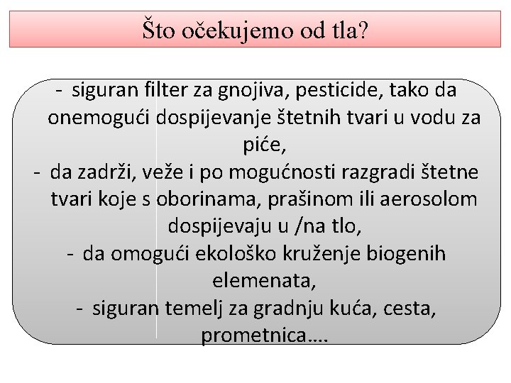 Što očekujemo od tla? - siguran filter za gnojiva, pesticide, tako da onemogući dospijevanje