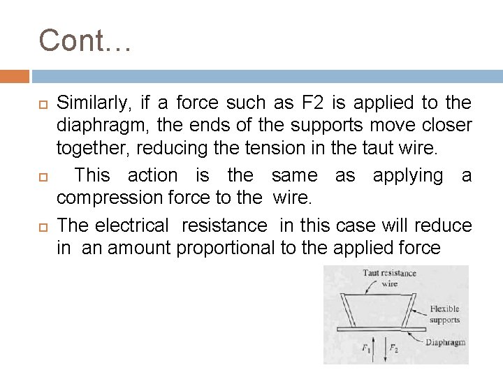 Cont… Similarly, if a force such as F 2 is applied to the diaphragm,