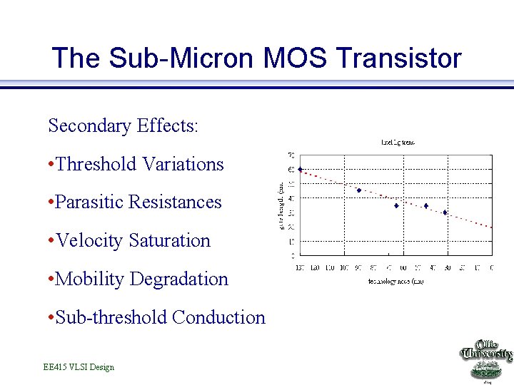 The Sub-Micron MOS Transistor Secondary Effects: • Threshold Variations • Parasitic Resistances • Velocity