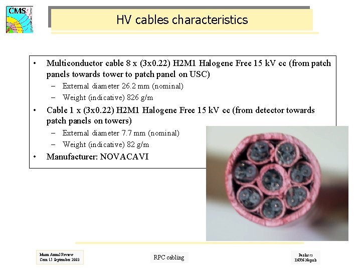 HV cables characteristics • Multiconductor cable 8 x (3 x 0. 22) H 2
