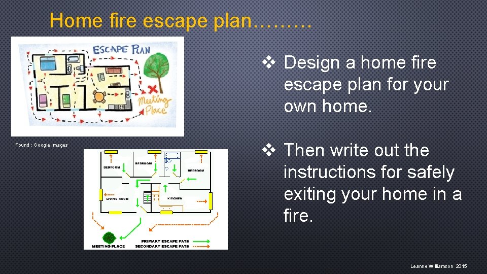 Home fire escape plan……… v Design a home fire escape plan for your own