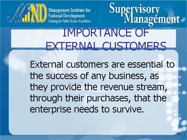 IMPORTANCE OF EXTERNAL CUSTOMERS External customers are essential to the success of any business,