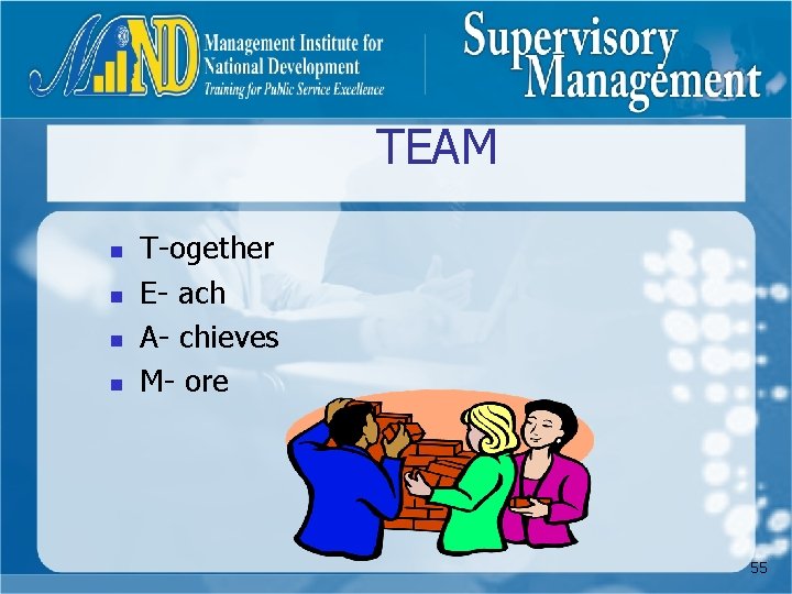 TEAM n n T-ogether E- ach A- chieves M- ore 55 