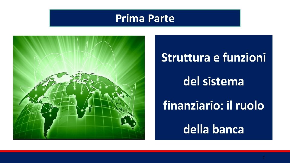 Prima Parte Struttura e funzioni del sistema finanziario: il ruolo della banca 7 
