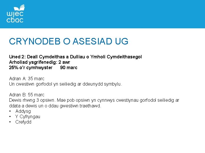 CRYNODEB O ASESIAD UG Uned 2: Deall Cymdeithas a Dulliau o Ymholi Cymdeithasegol Arholiad