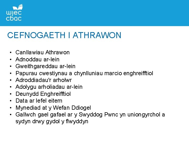 CEFNOGAETH I ATHRAWON • • • Canllawiau Athrawon Adnoddau ar-lein Gweithgareddau ar-lein Papurau cwestiynau