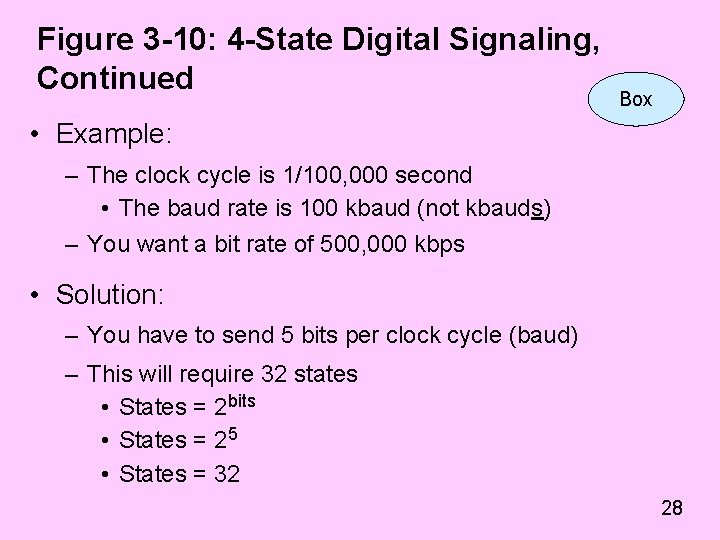 Figure 3 -10: 4 -State Digital Signaling, Continued Box • Example: – The clock