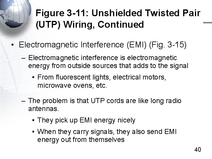 Figure 3 -11: Unshielded Twisted Pair (UTP) Wiring, Continued • Electromagnetic Interference (EMI) (Fig.