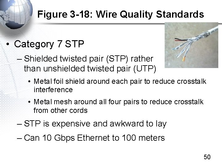 Figure 3 -18: Wire Quality Standards • Category 7 STP – Shielded twisted pair