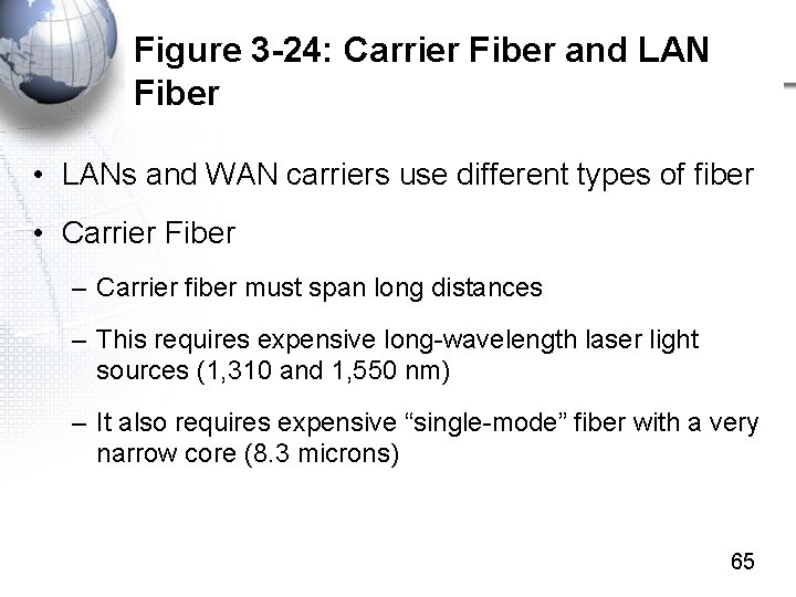 Figure 3 -24: Carrier Fiber and LAN Fiber • LANs and WAN carriers use