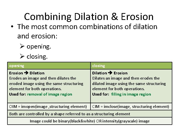 Combining Dilation & Erosion • The most common combinations of dilation and erosion: Ø