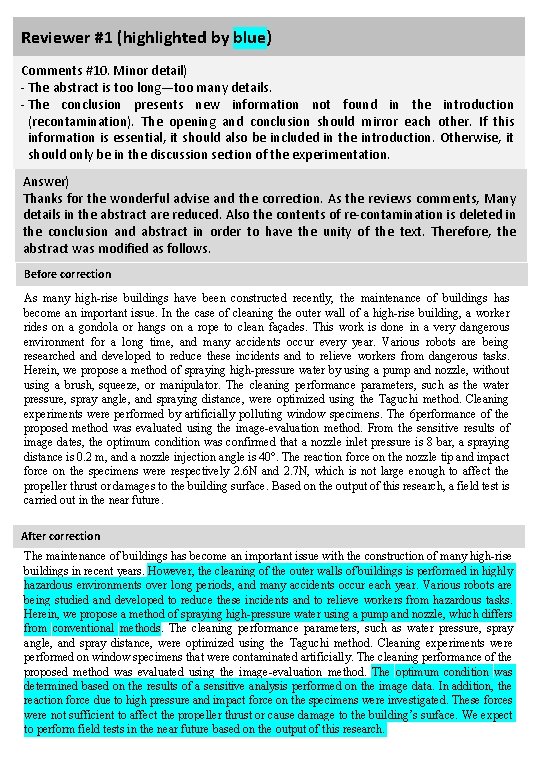 Reviewer #1 (highlighted by blue) Comments #10. Minor detail) - The abstract is too