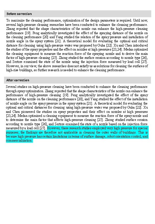 Before correction To maximize the cleaning performance, optimization of the design parameters is required.