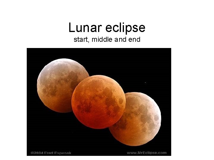 Lunar eclipse start, middle and end 