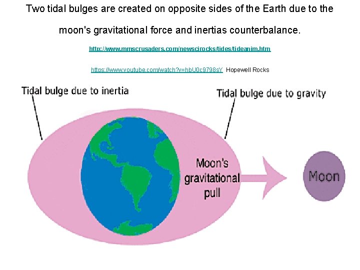 Two tidal bulges are created on opposite sides of the Earth due to the