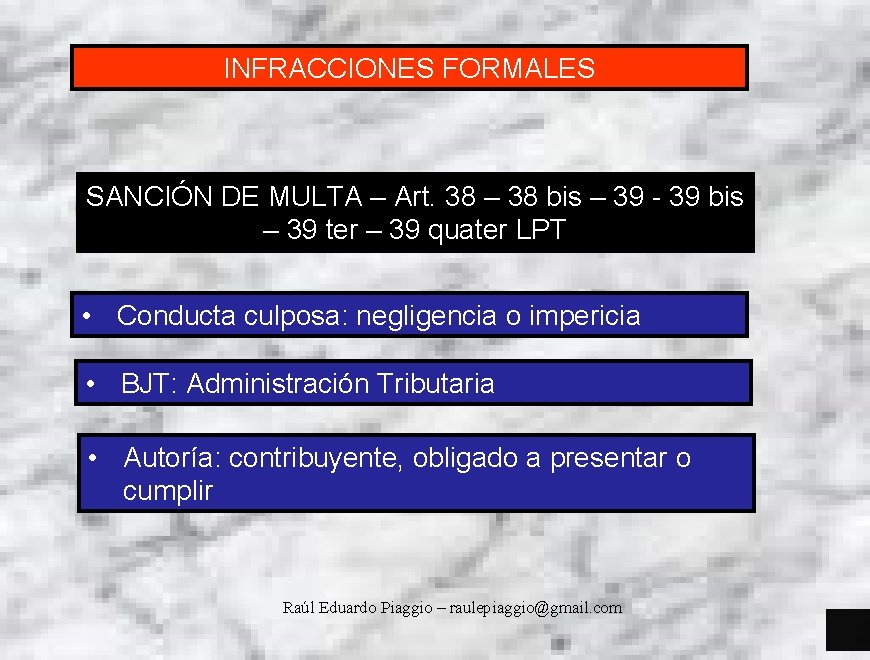 INFRACCIONES FORMALES SANCIÓN DE MULTA – Art. 38 – 38 bis – 39 -