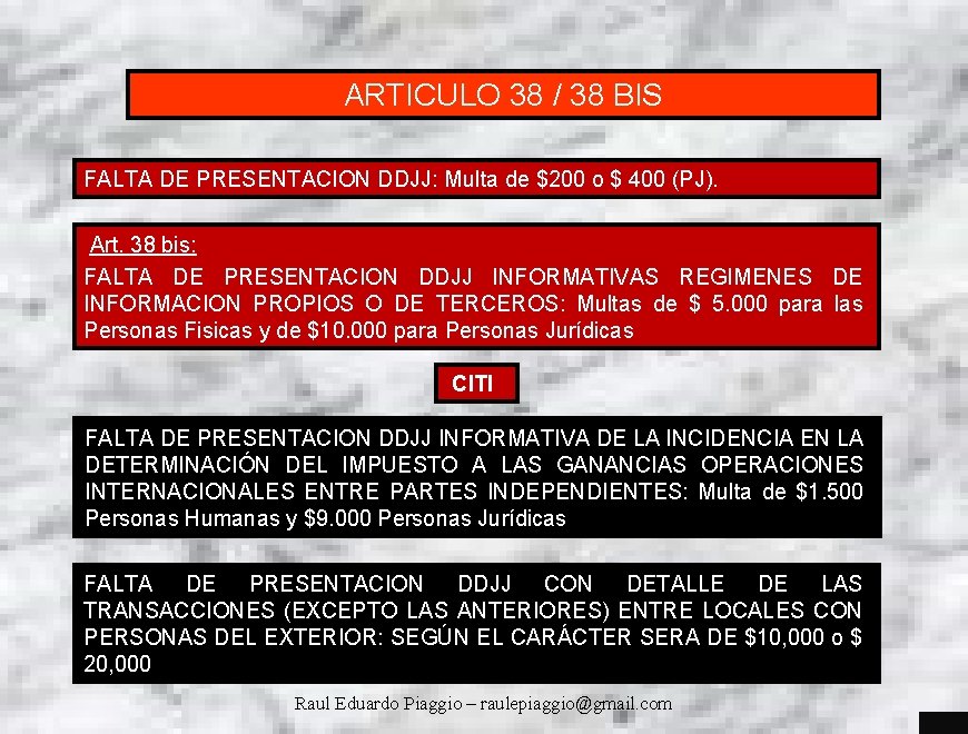 ARTICULO 38 / 38 BIS FALTA DE PRESENTACION DDJJ: Multa de $200 o $