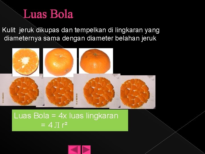 Luas Bola Kulit jeruk dikupas dan tempelkan di lingkaran yang diameternya sama dengan diameter