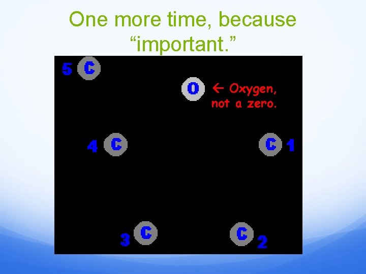 One more time, because “important. ” Oxygen, not a zero. 