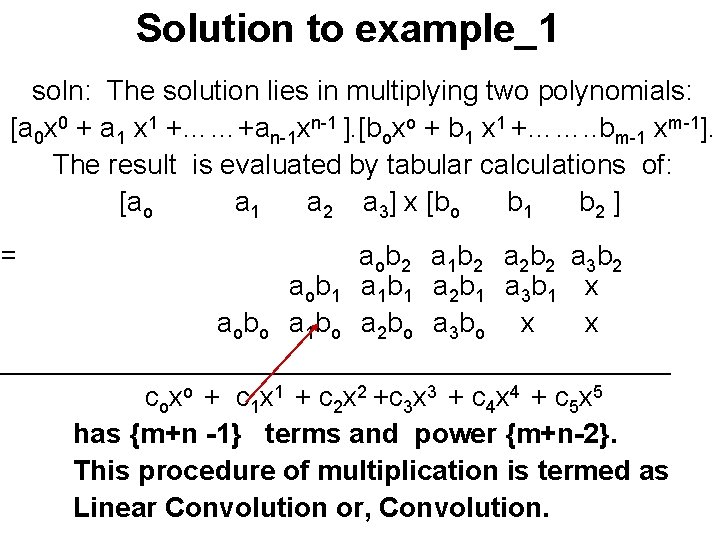 Solution to example_1 soln: The solution lies in multiplying two polynomials: [a 0 x