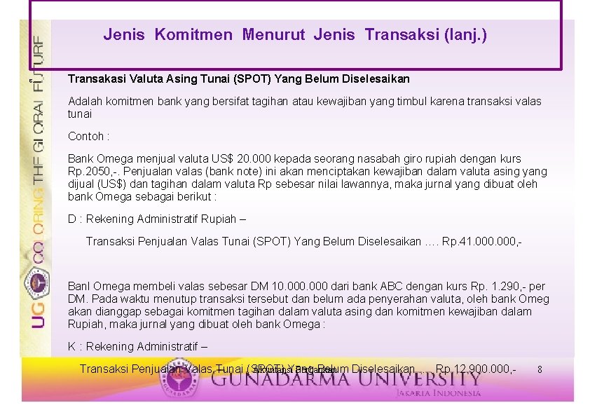 Jenis Komitmen Menurut Jenis Transaksi (lanj. ) 6. Transakasi Valuta Asing Tunai (SPOT) Yang Jenis Komitmen Menurut Jenis Transaksi (lanj. ) 6. Transakasi Valuta Asing Tunai (SPOT) Yang