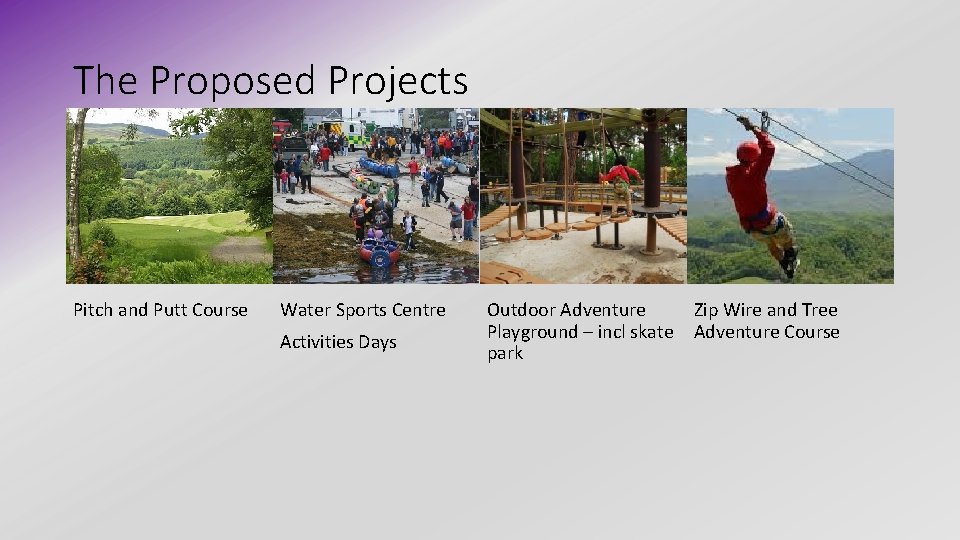 The Proposed Projects Pitch and Putt Course Water Sports Centre Activities Days Outdoor Adventure