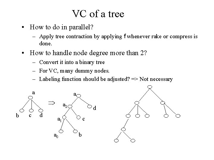 VC of a tree • How to do in parallel? – Apply tree contraction