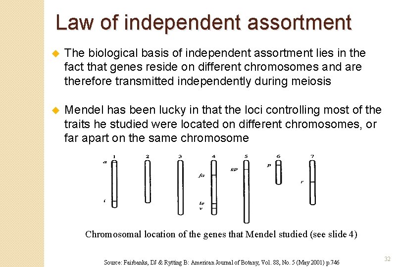 Law of independent assortment u The biological basis of independent assortment lies in the