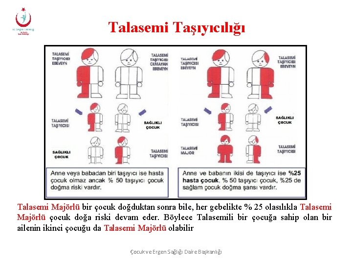 Talasemi Taşıyıcılığı Talasemi Majörlü bir çocuk doğduktan sonra bile, her gebelikte % 25 olasılıkla