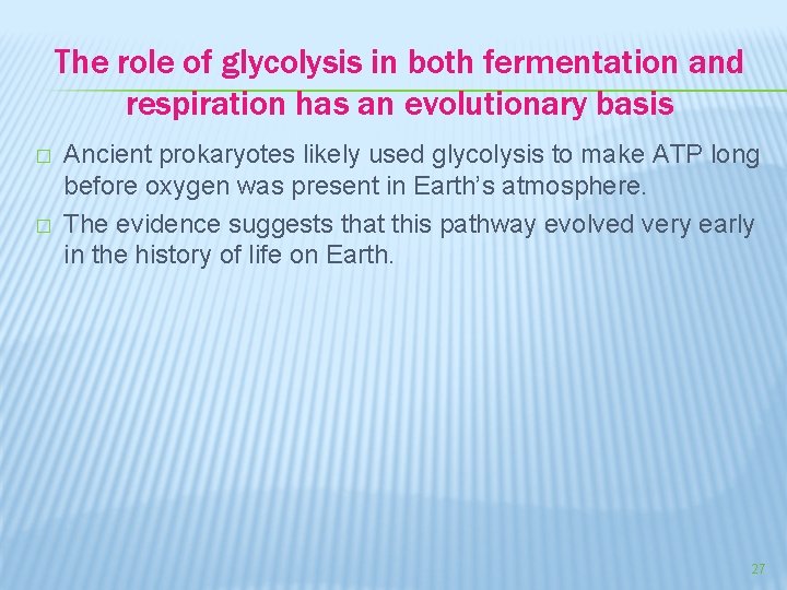 The role of glycolysis in both fermentation and respiration has an evolutionary basis �