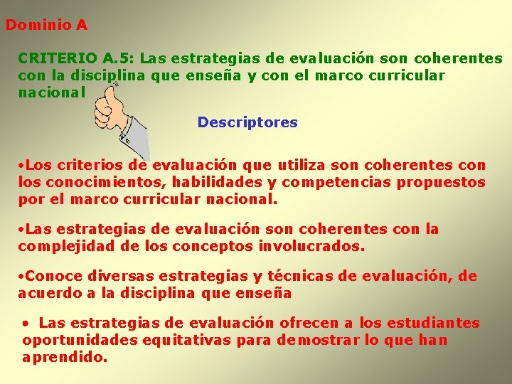 Dominio A CRITERIO A. 5: Las estrategias de evaluación son coherentes con la disciplina