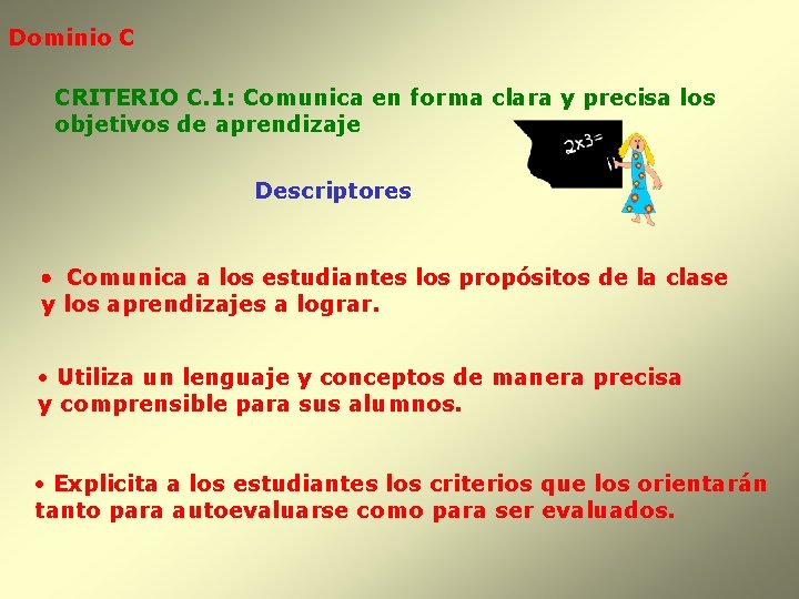 Dominio C CRITERIO C. 1: Comunica en forma clara y precisa los objetivos de