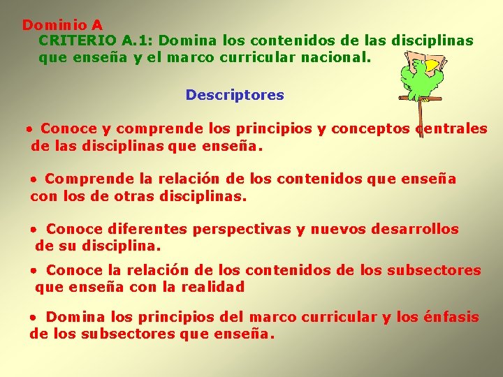 Dominio A CRITERIO A. 1: Domina los contenidos de las disciplinas que enseña y