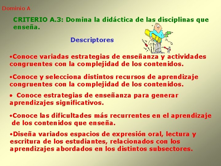 Dominio A CRITERIO A. 3: Domina la didáctica de las disciplinas que enseña. Descriptores