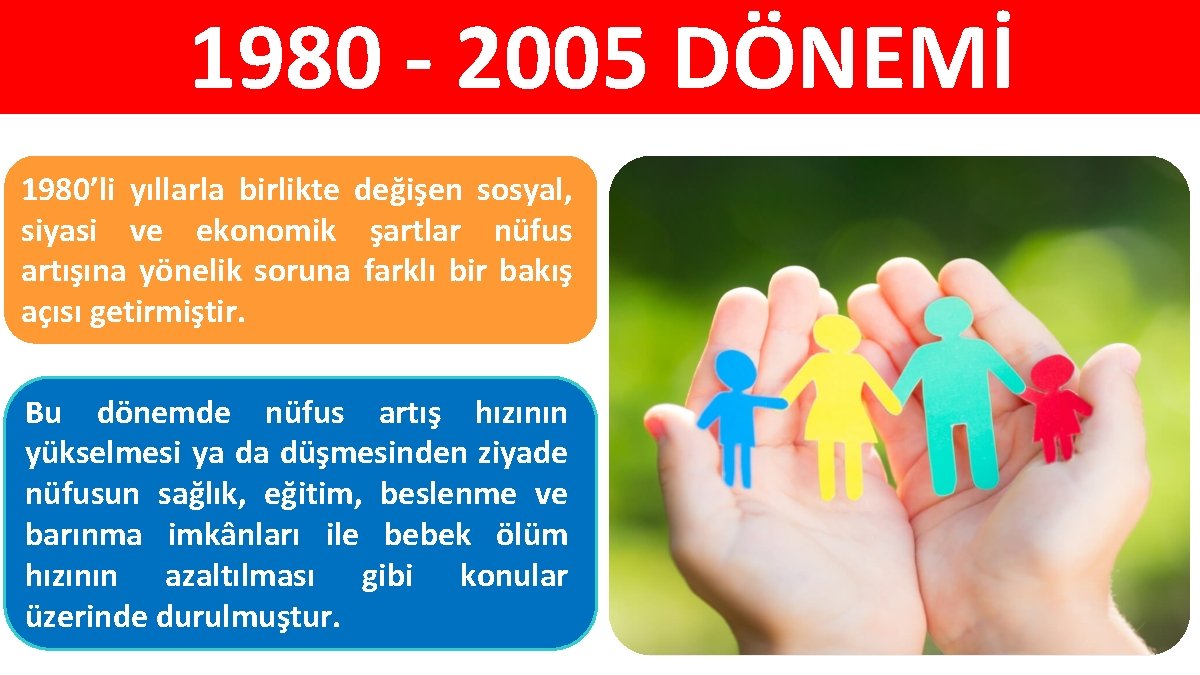 1980 - 2005 DÖNEMİ 1980’li yıllarla birlikte değişen sosyal, siyasi ve ekonomik şartlar nüfus