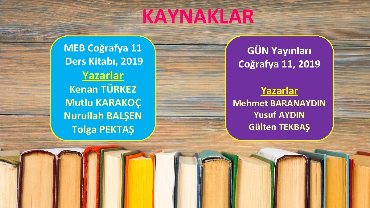 KAYNAKLAR MEB Coğrafya 11 Ders Kitabı, 2019 GÜN Yayınları Coğrafya 11, 2019 Kenan TÜRKEZ