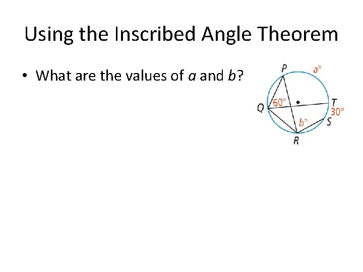 Using the Inscribed Angle Theorem • What are the values of a and b?