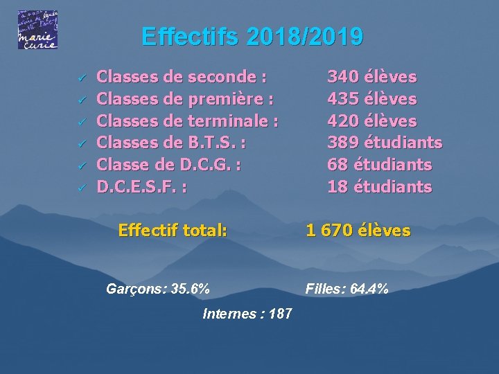 Effectifs 2018/2019 ü ü ü Classes de seconde : Classes de première : Classes