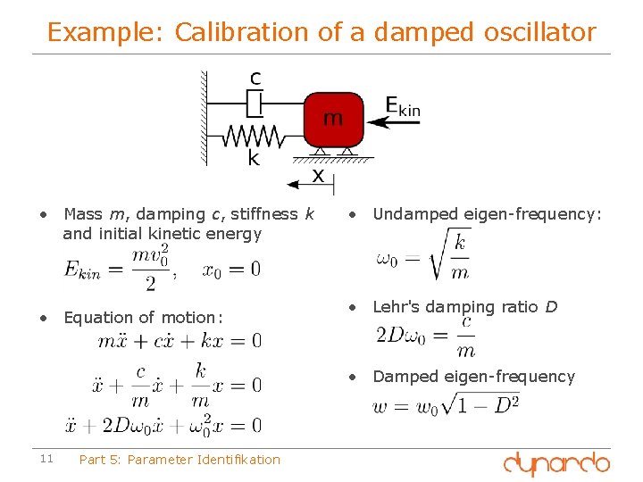Example: Calibration of a damped oscillator • Mass m, damping c, stiffness k and