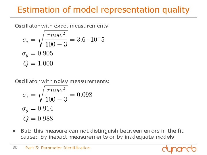 Estimation of model representation quality Oscillator with exact measurements: Oscillator with noisy measurements: •