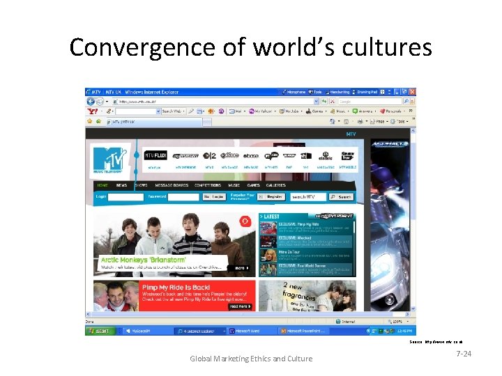 Convergence of world’s cultures Source: http: //www. mtv. co. uk Global Marketing Ethics and