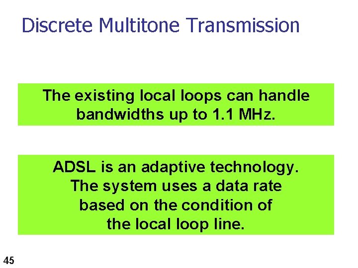 Discrete Multitone Transmission The existing local loops can handle bandwidths up to 1. 1