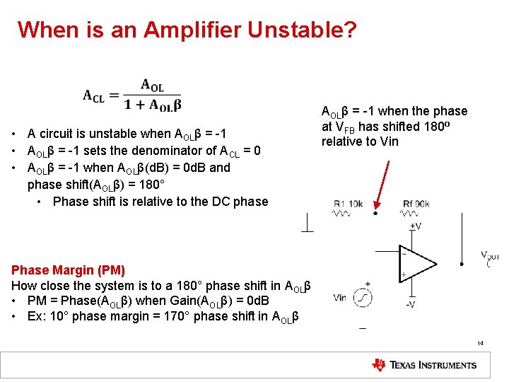 When is an Amplifier Unstable? • A circuit is unstable when AOLβ = -1