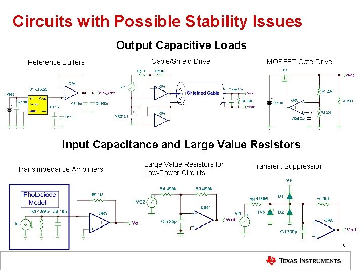 Circuits with Possible Stability Issues Output Capacitive Loads Reference Buffers Cable/Shield Drive MOSFET Gate