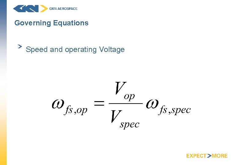 Governing Equations Speed and operating Voltage 