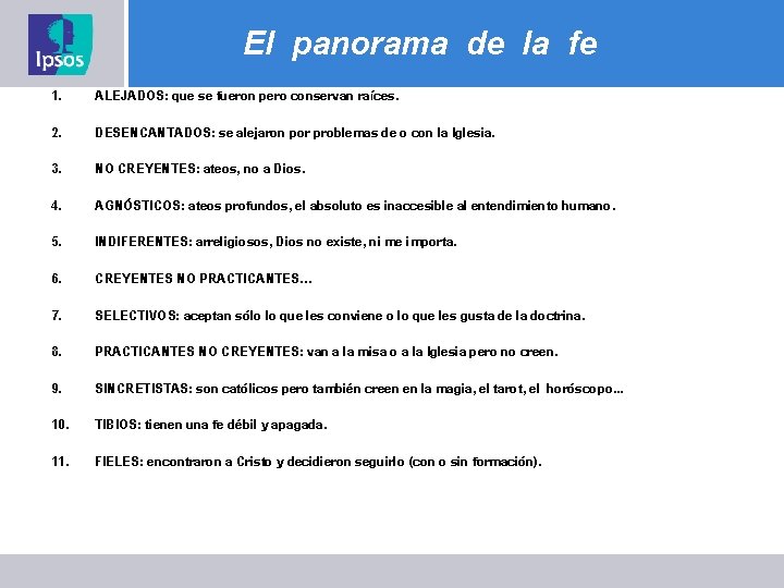 El panorama de la fe 1. ALEJADOS: que se fueron pero conservan raíces. 2.