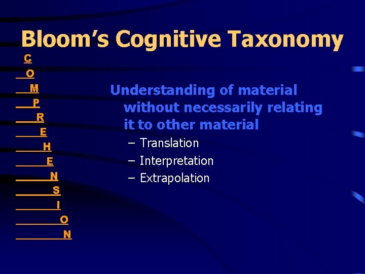 Bloom’s Cognitive Taxonomy C O M P R E H E N S I